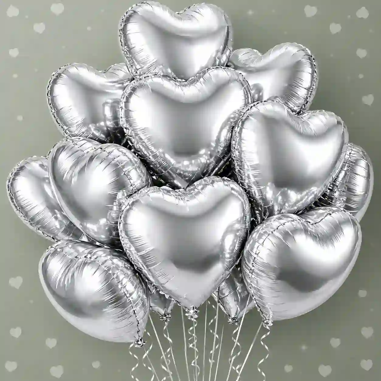 Add a Bunch of 5 Silver Heart Foil Balloon